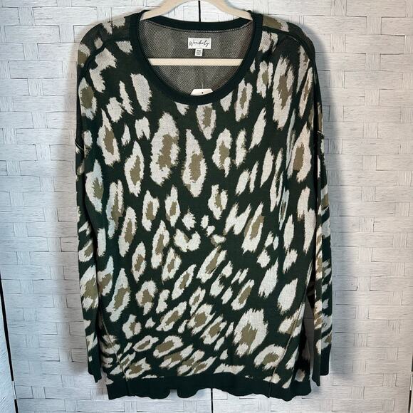 Worderby cheetah print sweater, green background, soft animal print petite - Picture 1 of 8